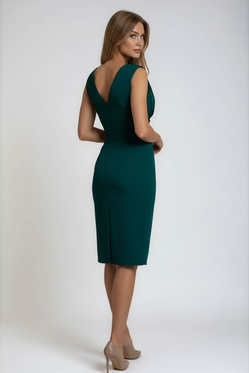 Dames Midi Jurk met Gedrapeerde V Hals