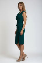Dames Midi Jurk met Gedrapeerde V Hals