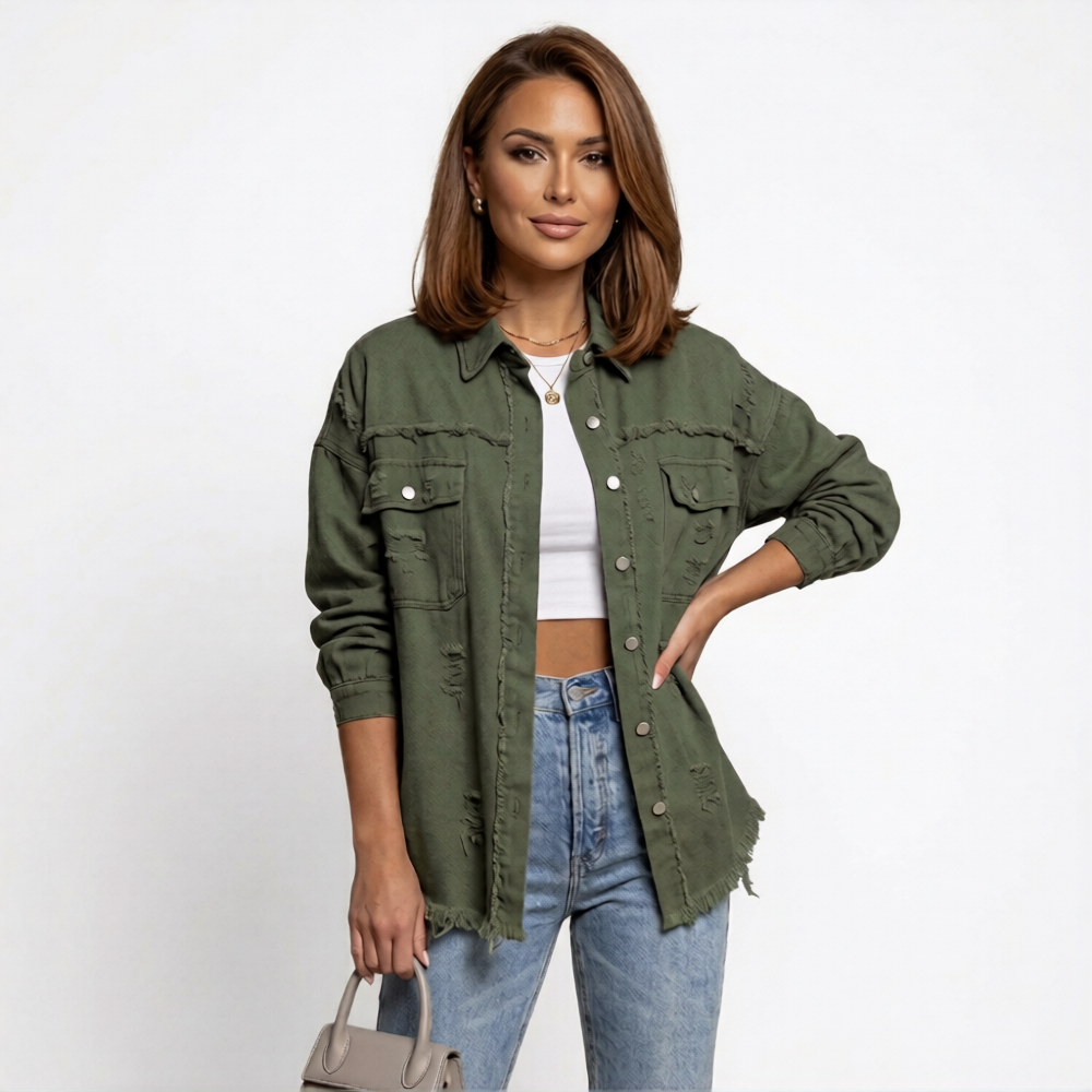 Dames Oversized Denim Blouse met Knopen