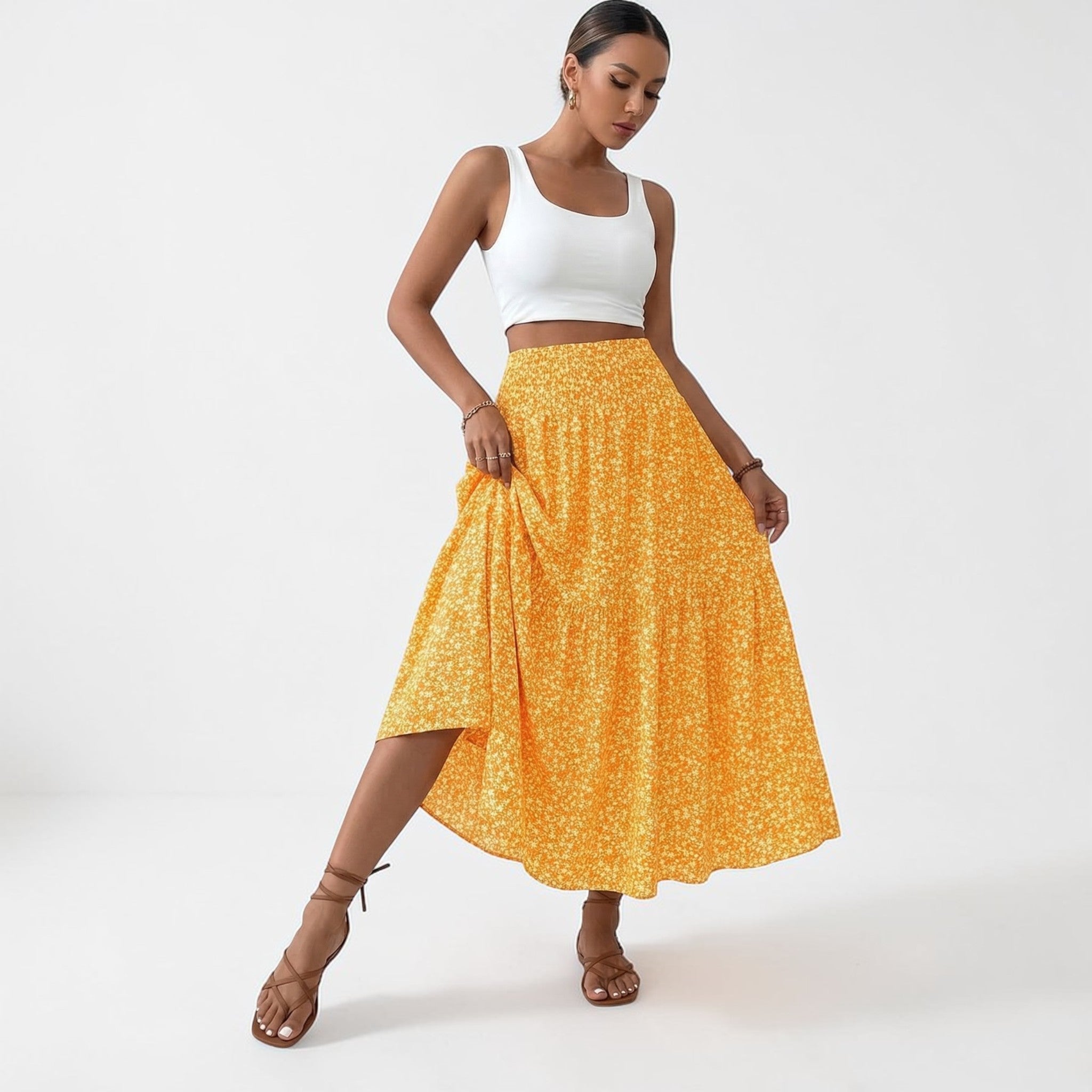 Dames Midi Rok met Bloemenprint Montarello
