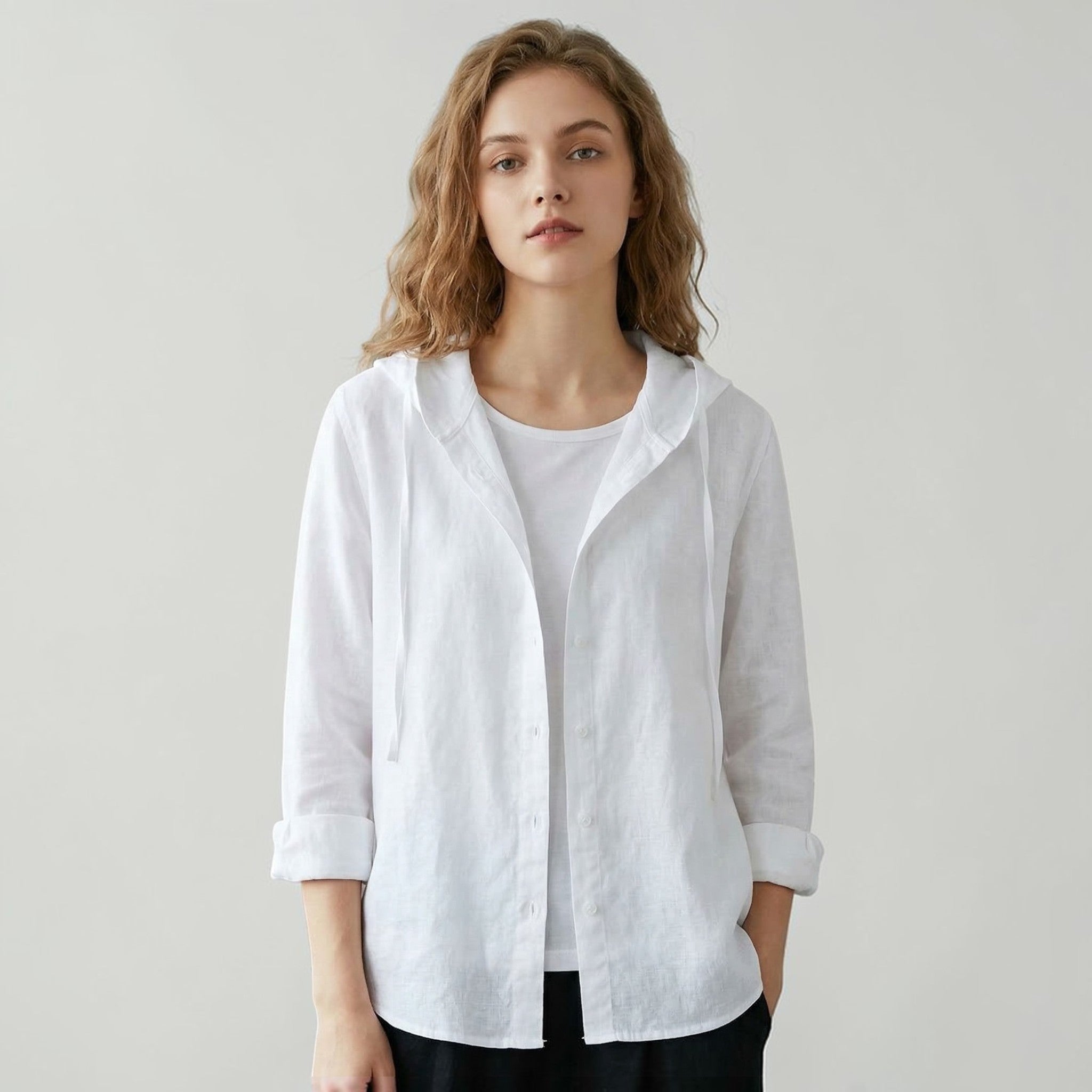 Dames Capuchon Blouse Met Knopen