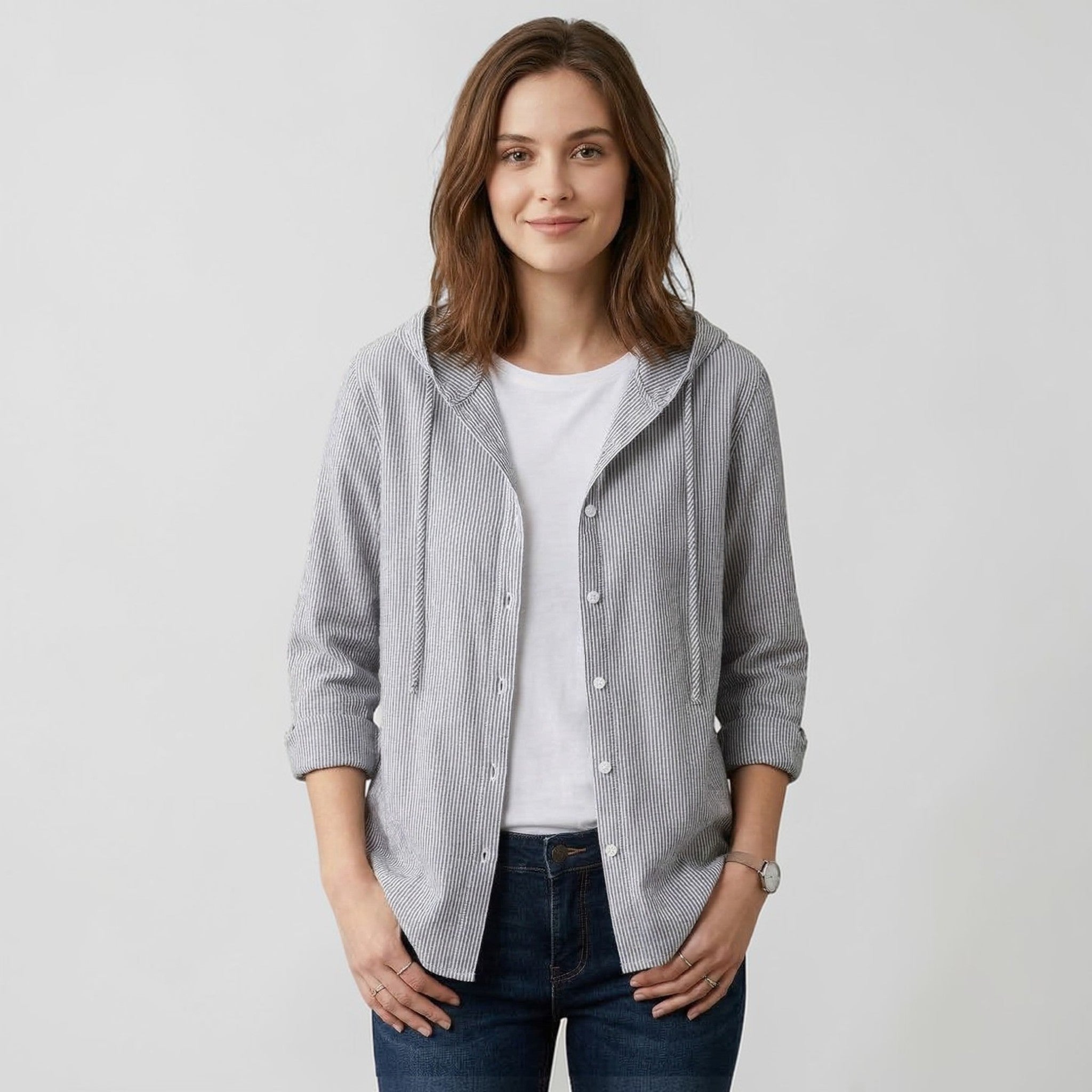 Dames Capuchon Blouse Met Knopen