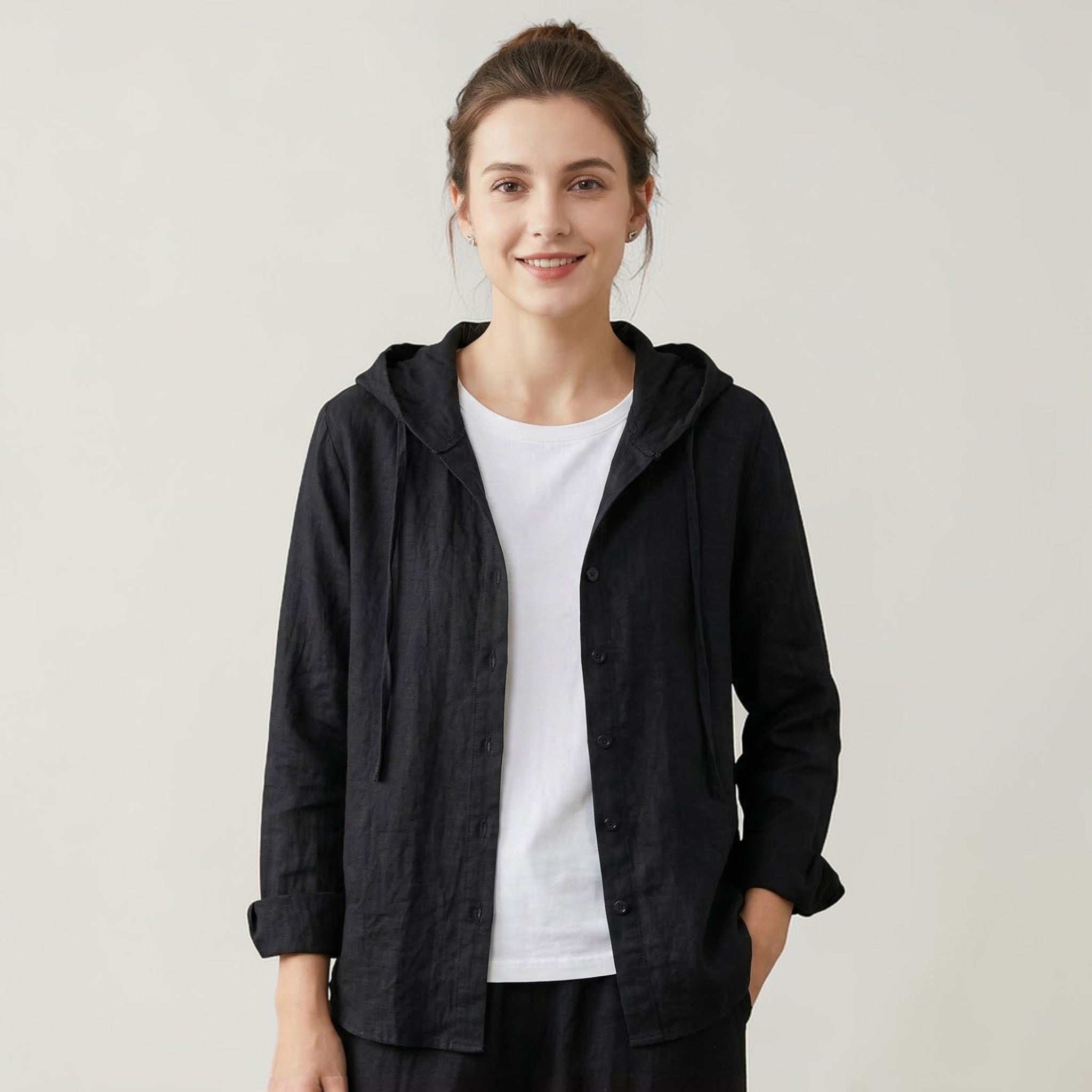 Dames Capuchon Blouse Met Knopen