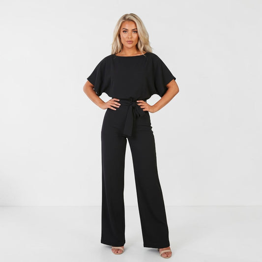 Dames Jumpsuit Met Ceintuur En Wijde Pijpen