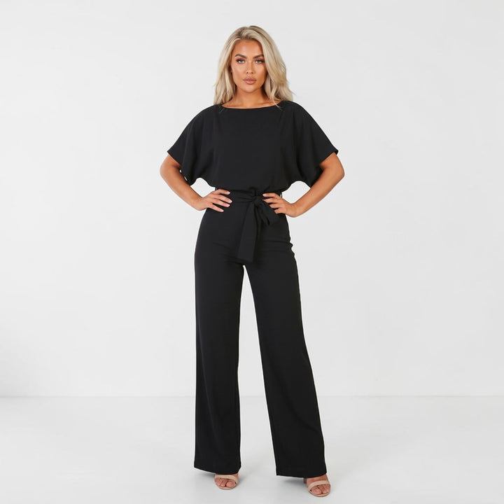 Dames Jumpsuit Met Ceintuur En Wijde Pijpen
