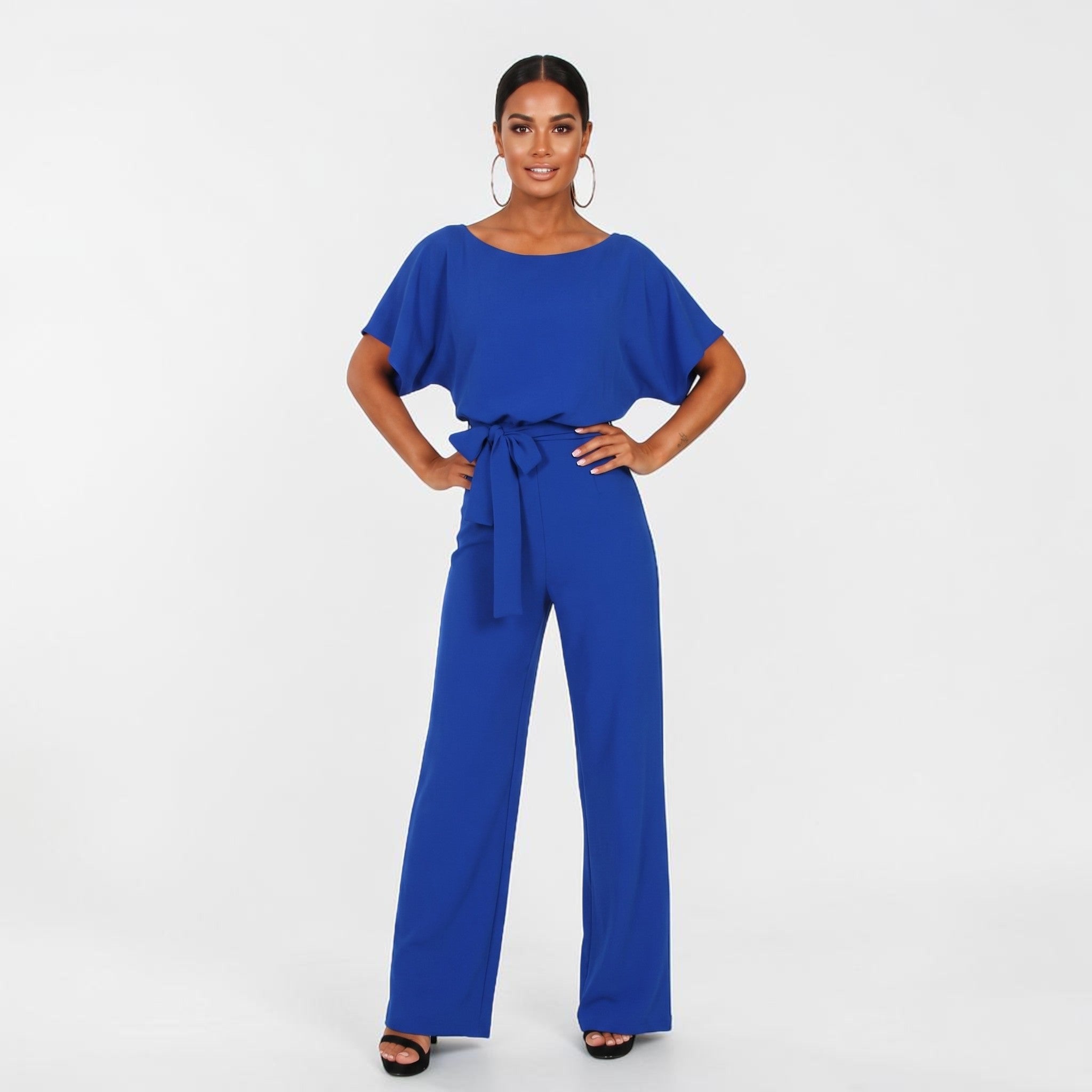 Dames Jumpsuit Met Ceintuur En Wijde Pijpen