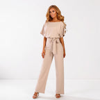Dames Jumpsuit Met Ceintuur En Wijde Pijpen