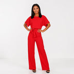 Dames Jumpsuit Met Ceintuur En Wijde Pijpen