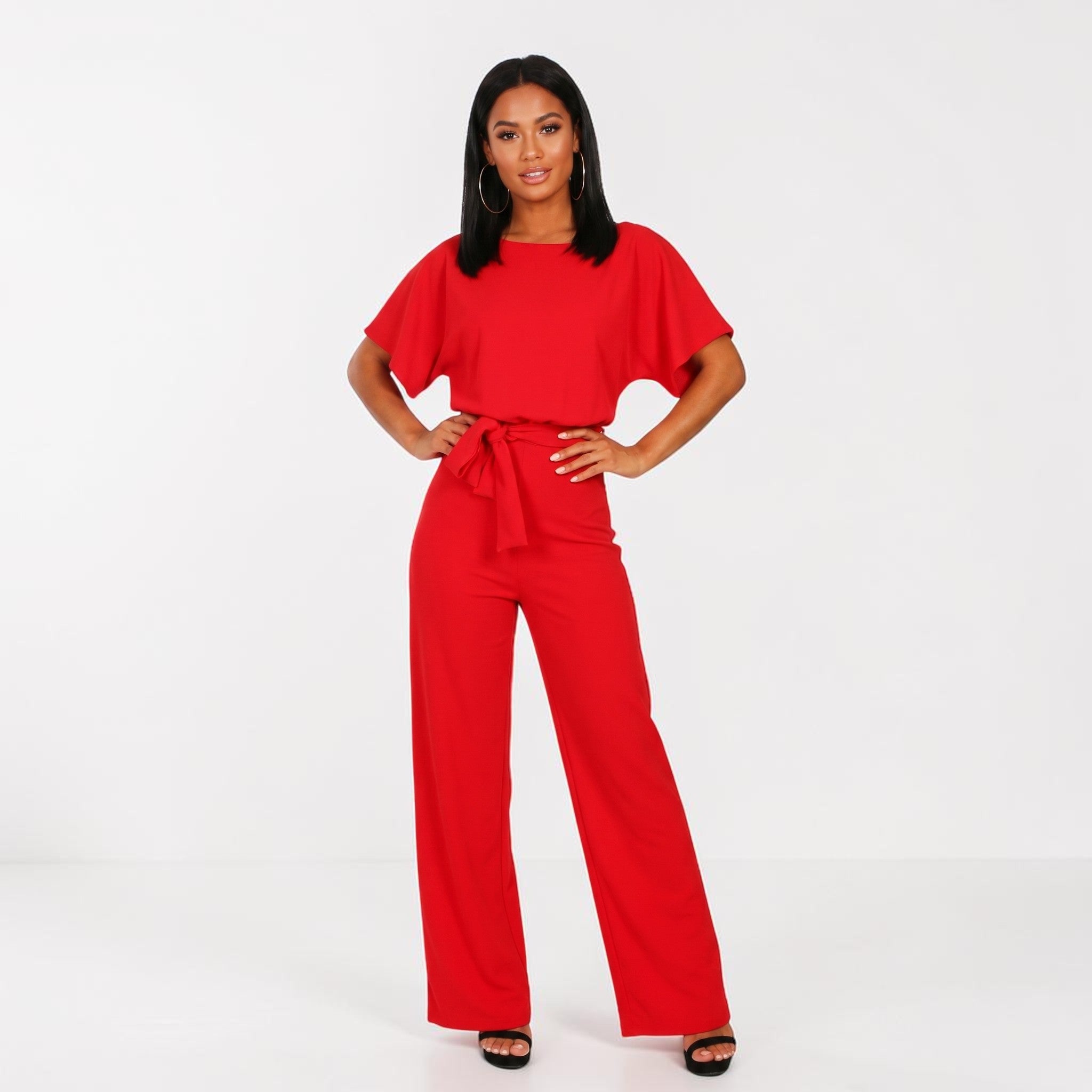 Dames Jumpsuit Met Ceintuur En Wijde Pijpen