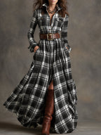 Dames Klassieke Shirt Maxi Jurk met Knopen