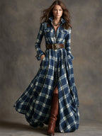 Dames Klassieke Shirt Maxi Jurk met Knopen