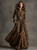 Dames Klassieke Shirt Maxi Jurk met Knopen