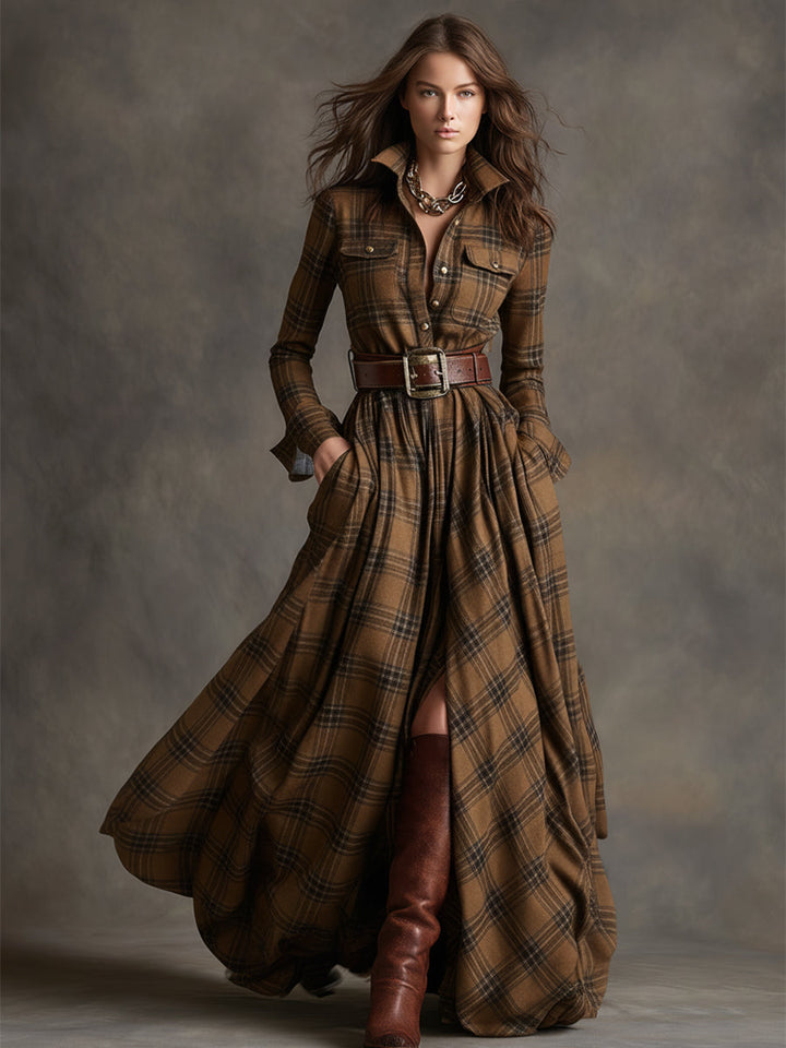 Dames Klassieke Shirt Maxi Jurk met Knopen