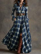 Dames Klassieke Shirt Maxi Jurk met Knopen