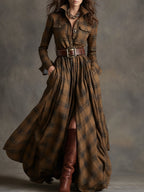 Dames Klassieke Shirt Maxi Jurk met Knopen