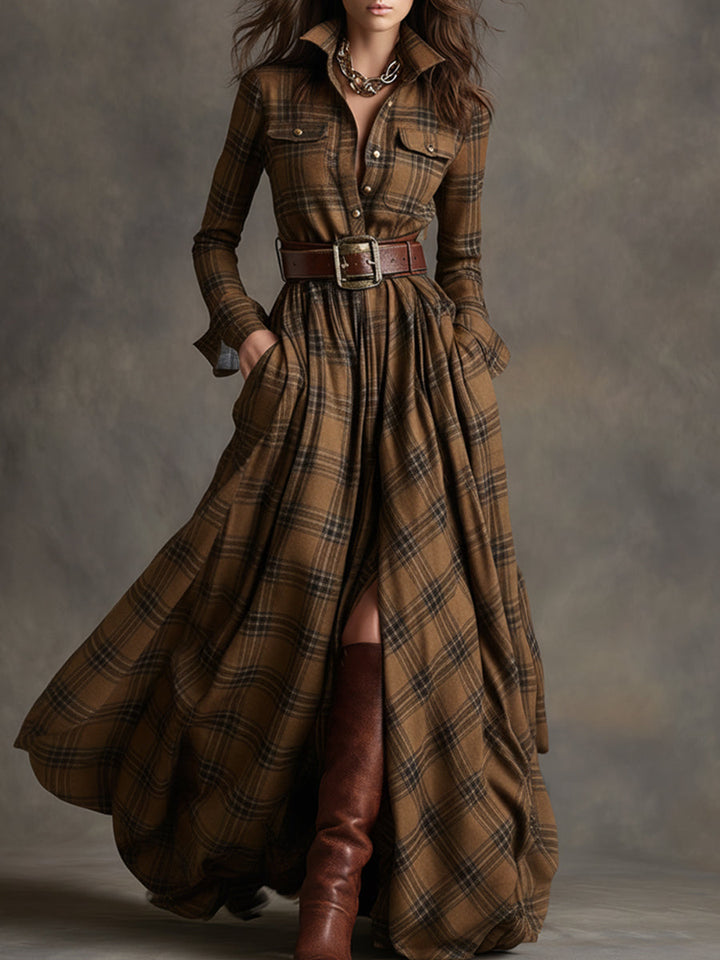 Dames Klassieke Shirt Maxi Jurk met Knopen