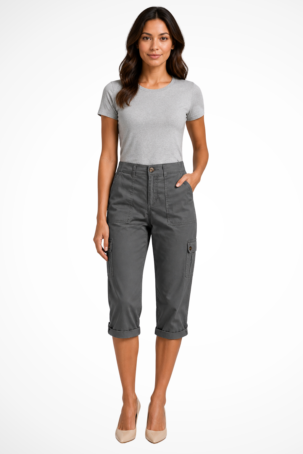 Dames Cargo Capri Broek met Oprolbare Zoom