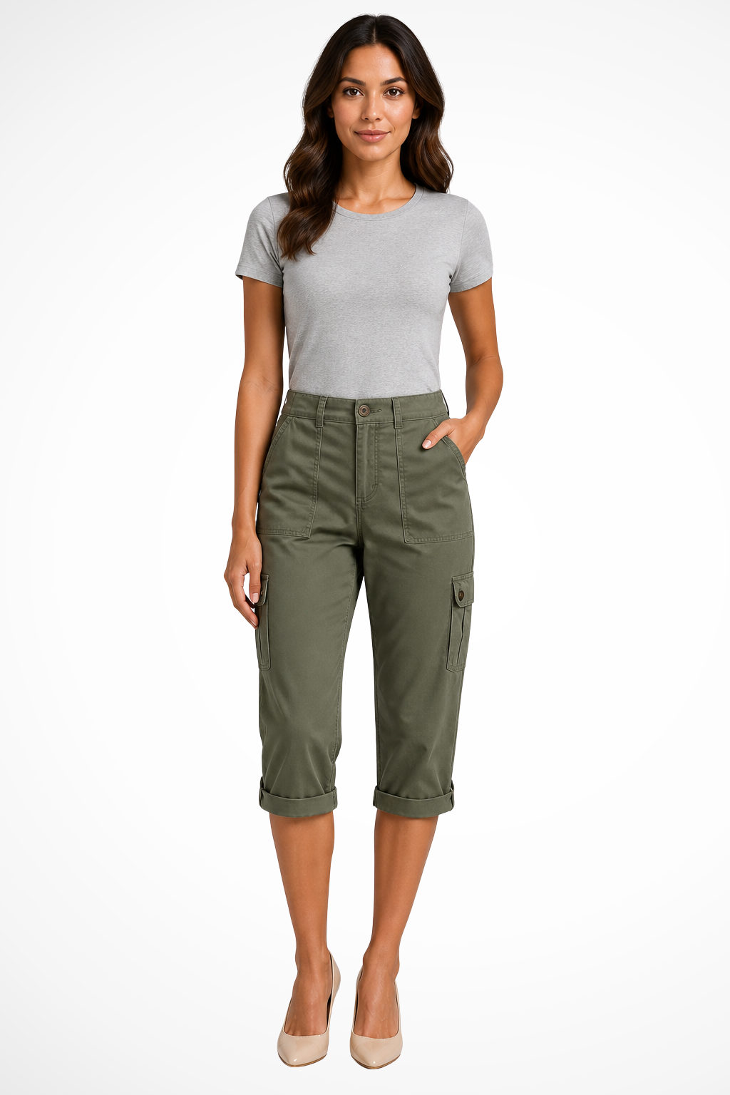 Dames Cargo Capri Broek met Oprolbare Zoom