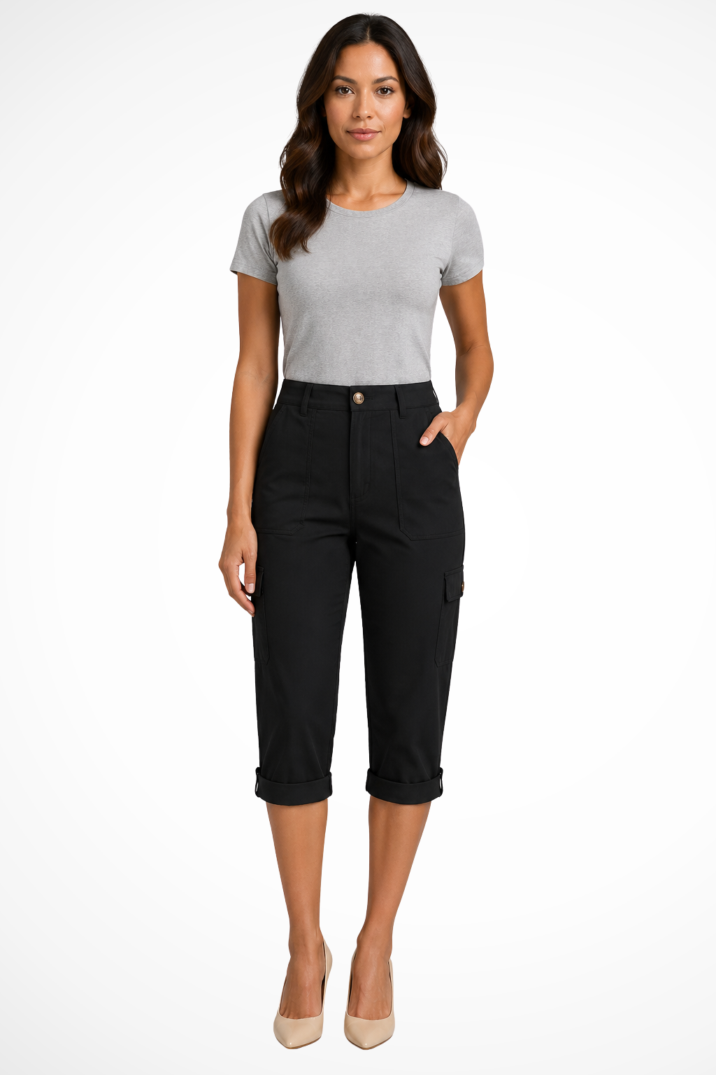 Dames Cargo Capri Broek met Oprolbare Zoom