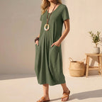 Dames Casual Midi Jurk met Zakken