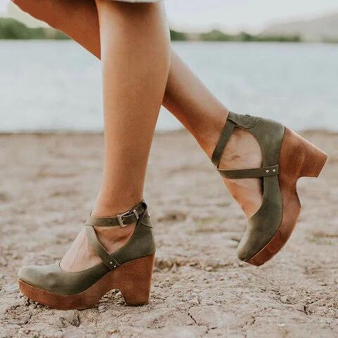 Dames Sleehak Sandalen Gesloten Neus Enkelband