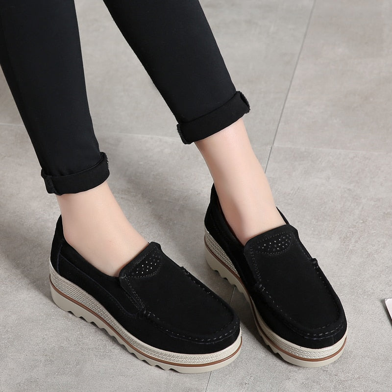 Dames Orthopedische Suède Loafers Platform Zool