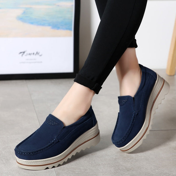 Dames Orthopedische Suède Loafers Platform Zool