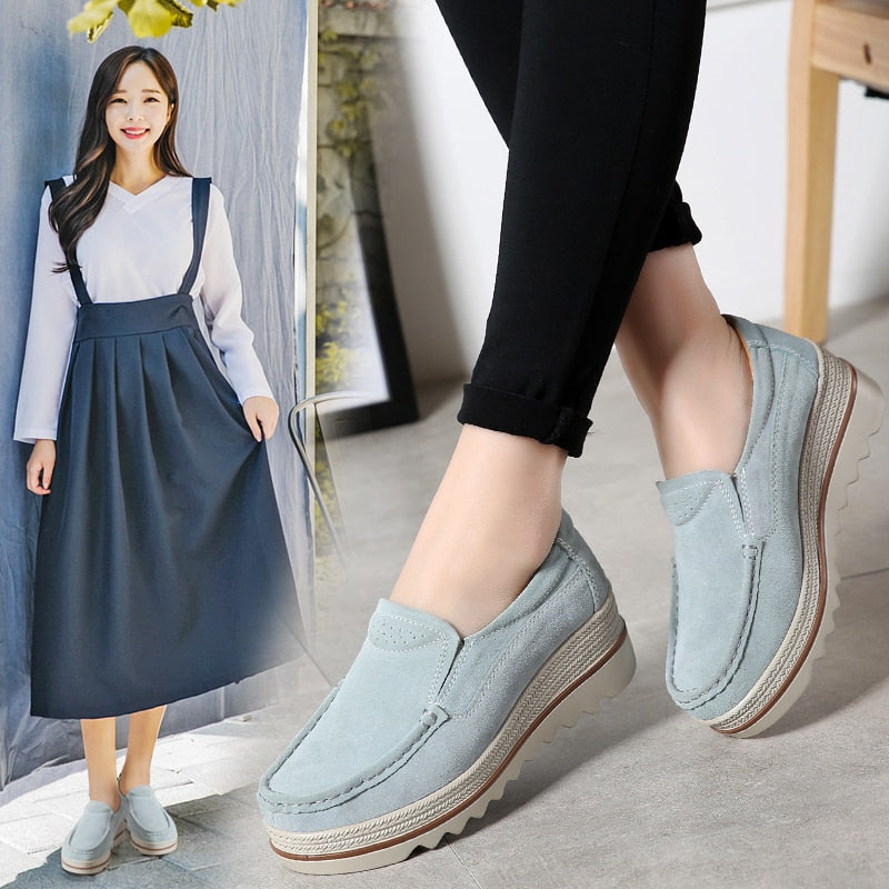 Dames Orthopedische Suède Loafers Platform Zool