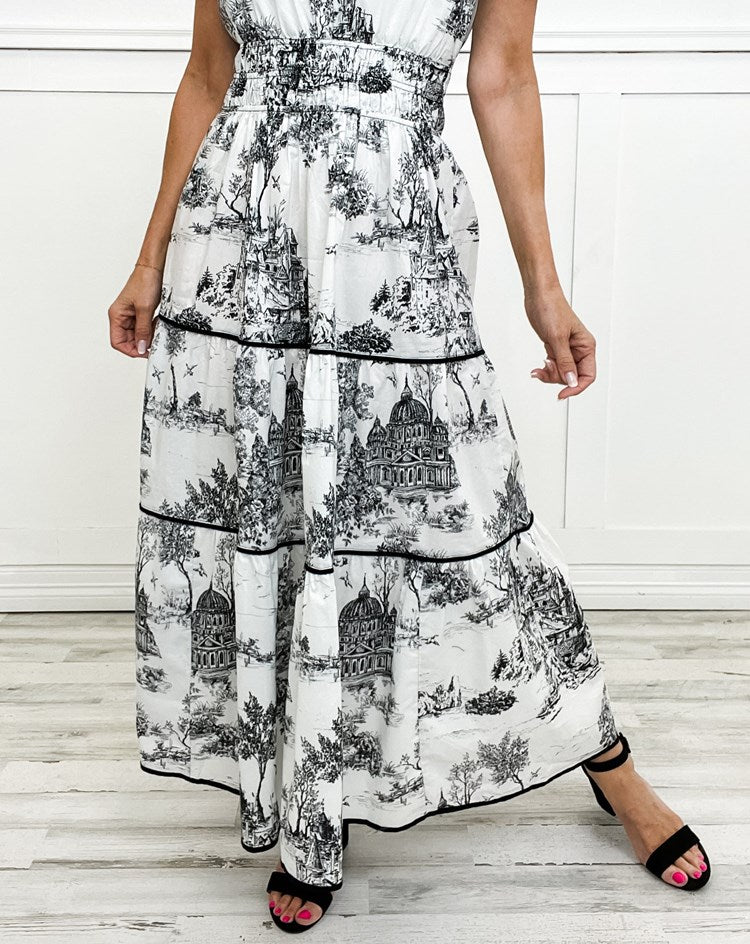 Dames Klassieke Toile Maxi Jurk