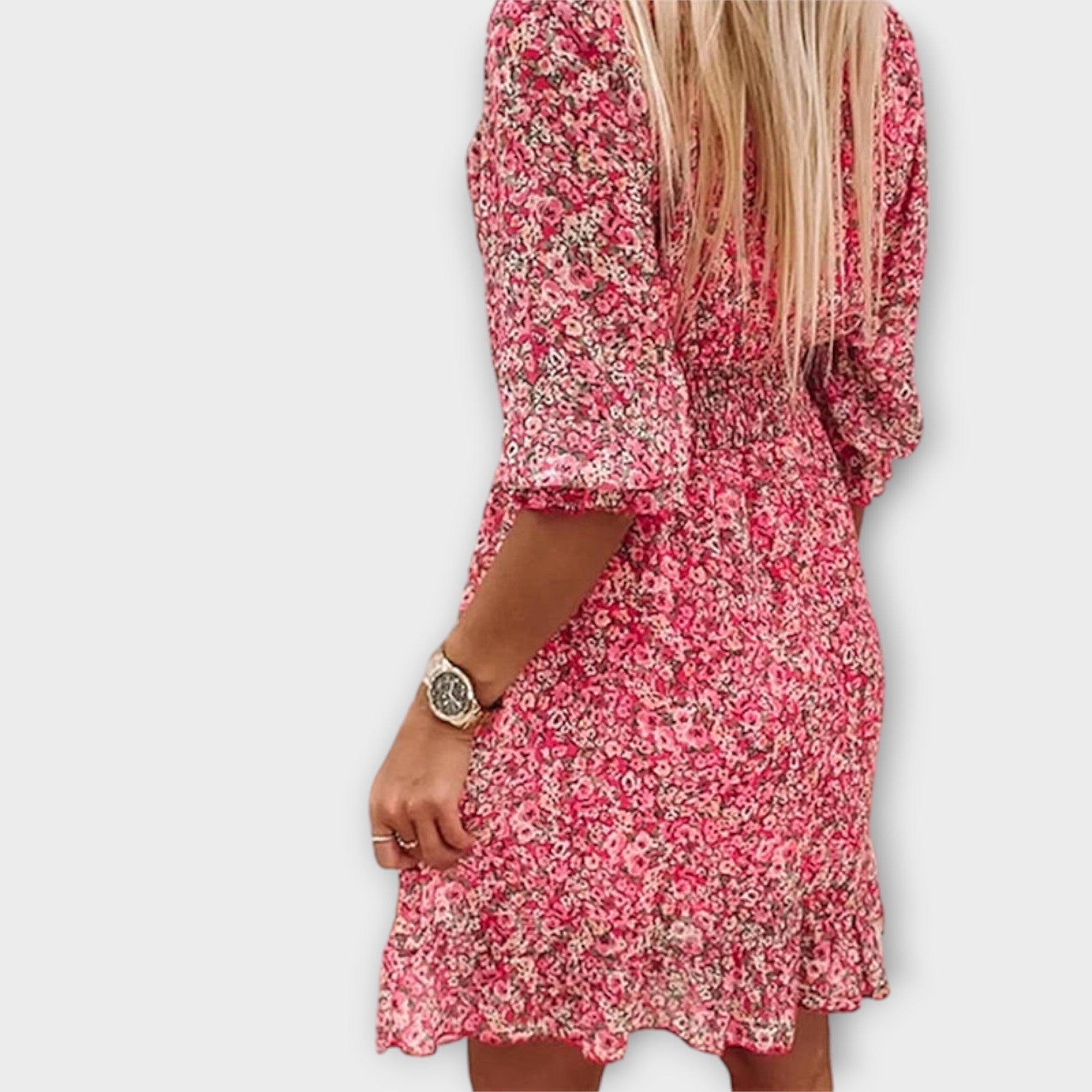 Dames Mini Jurk Bloemenprint Pofmouwen