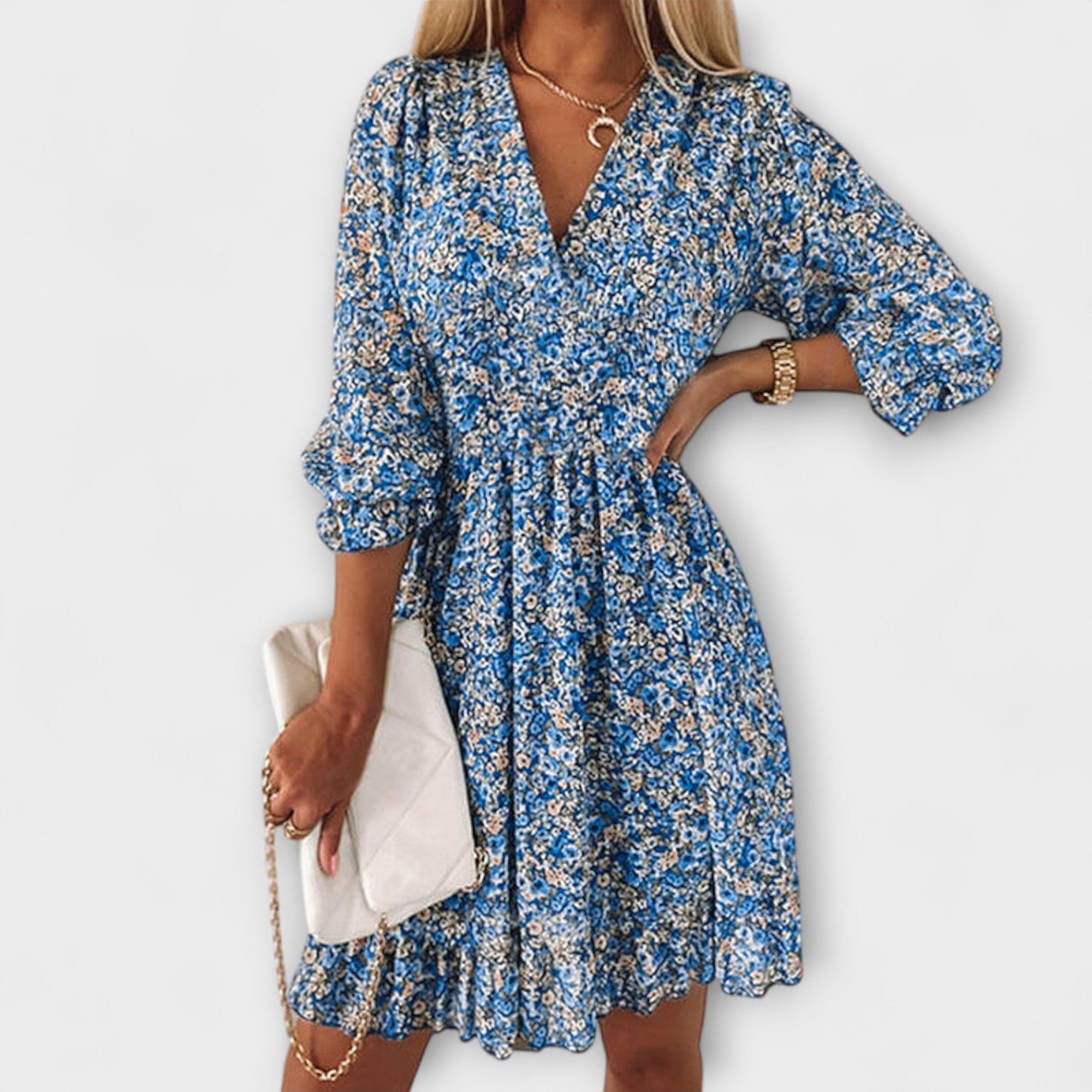 Dames Mini Jurk Bloemenprint Pofmouwen