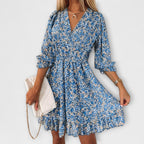Dames Mini Jurk Bloemenprint Pofmouwen