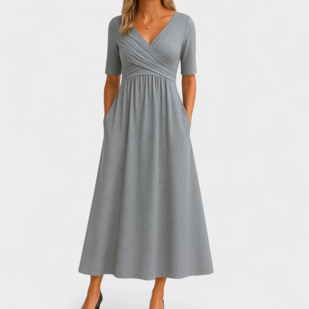 Dames Elegante Midi Jurk met V Hals