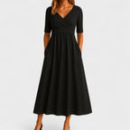 Dames Elegante Midi Jurk met V Hals