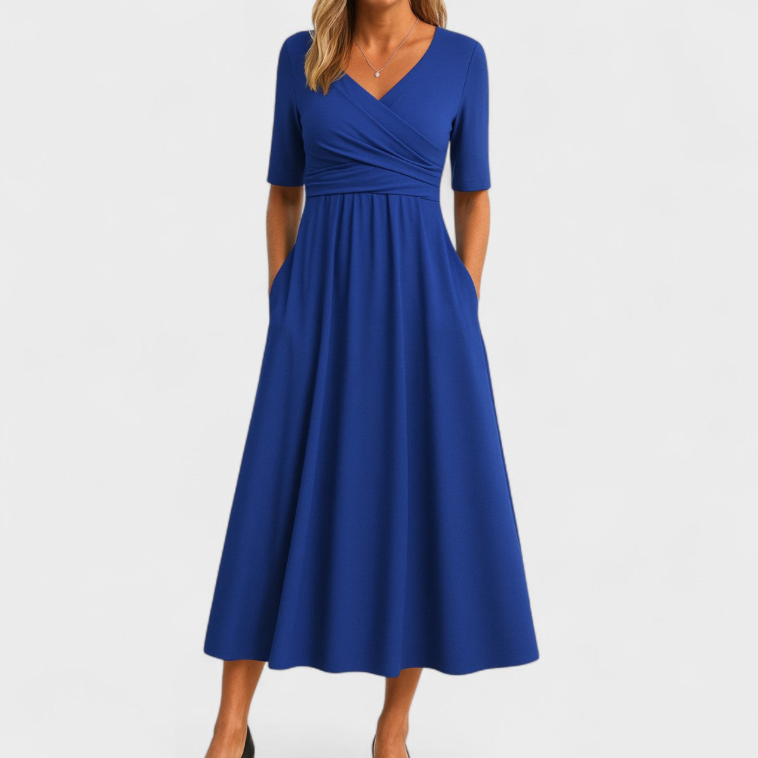 Dames Elegante Midi Jurk met V Hals