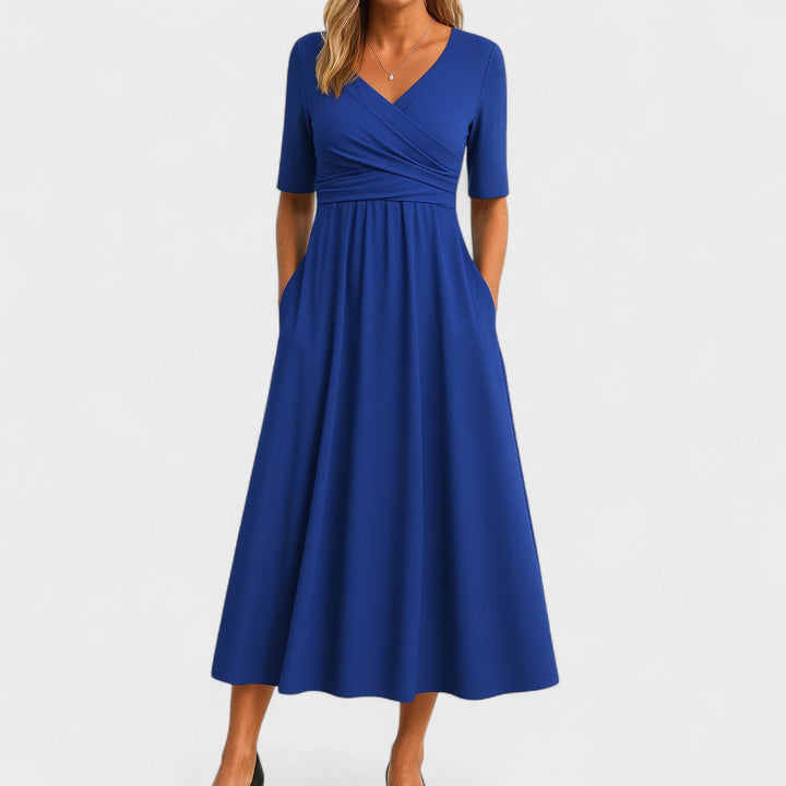 Dames Elegante Midi Jurk met V Hals