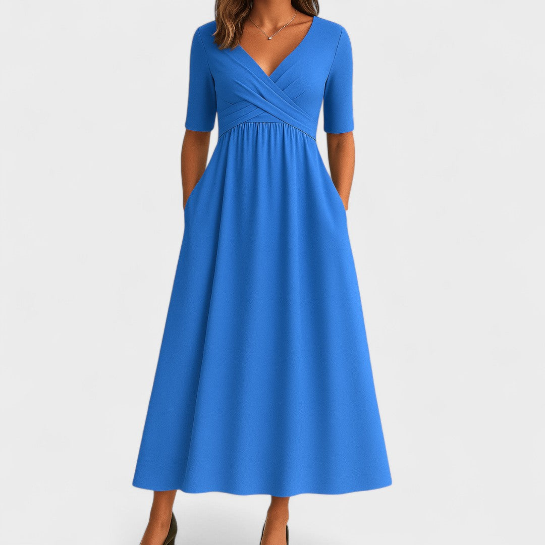 Dames Elegante Midi Jurk met V Hals