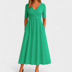 Dames Elegante Midi Jurk met V Hals