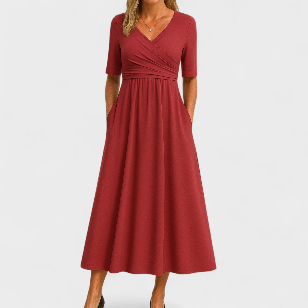 Dames Elegante Midi Jurk met V Hals