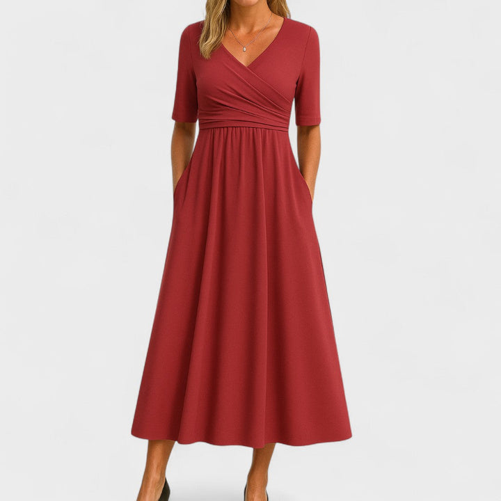 Dames Elegante Midi Jurk met V Hals