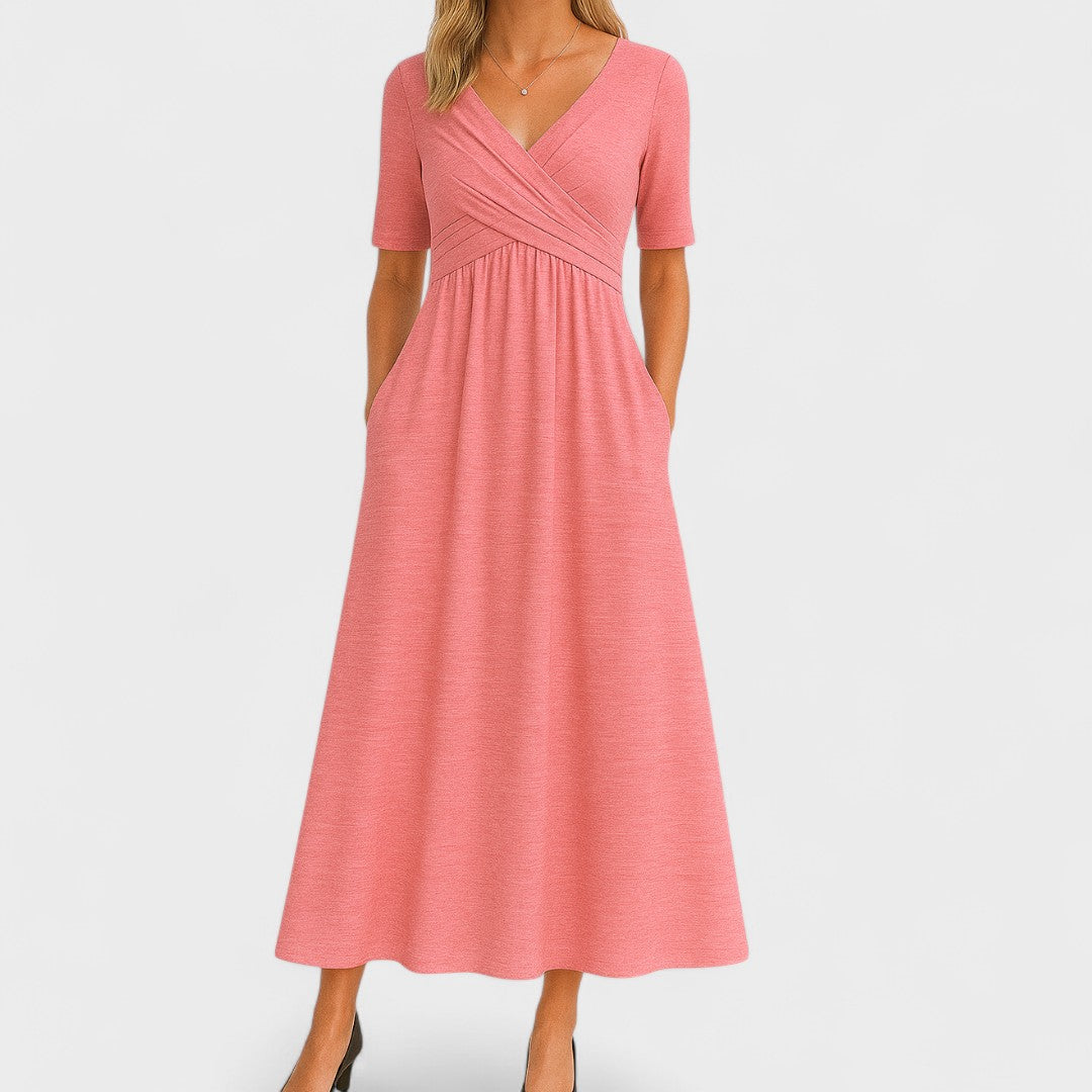 Dames Elegante Midi Jurk met V Hals
