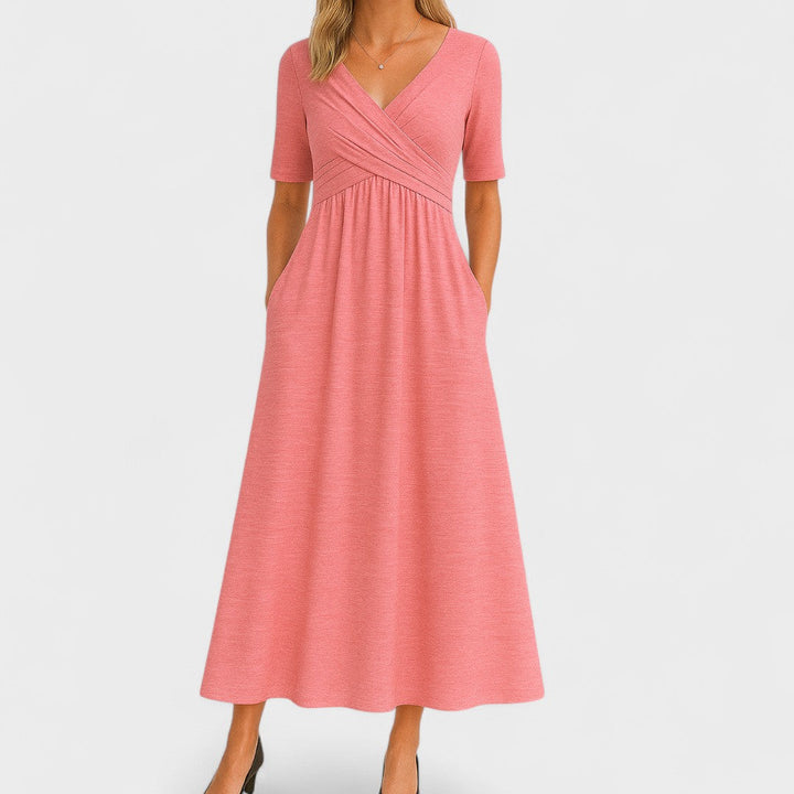 Dames Elegante Midi Jurk met V Hals