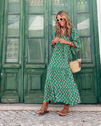 Dames Lente Maxi Jurk Patroon Lange Mouwen