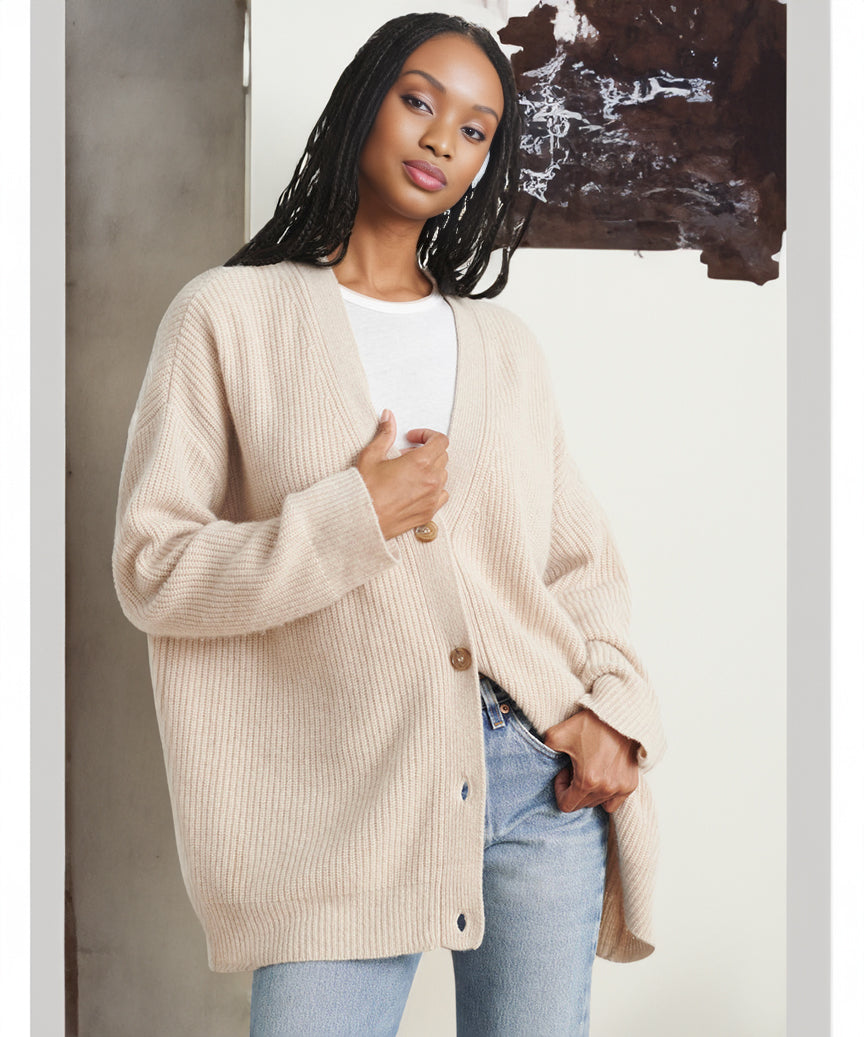 Valeria Vest | Dames Herfst Oversized Vest met Knopen en Geribbelde Textuur