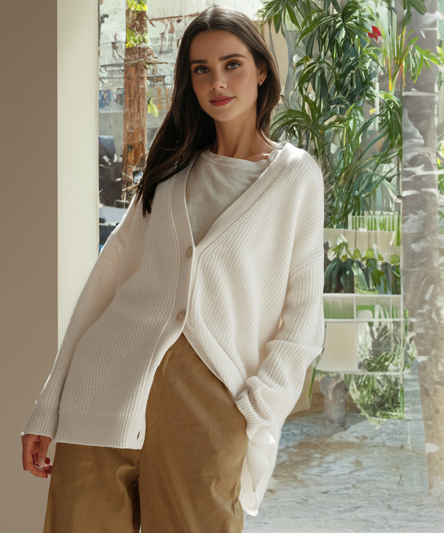 Valeria Vest | Dames Herfst Oversized Vest met Knopen en Geribbelde Textuur