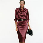 Dames Satijnen Cocktail Midi Jurk