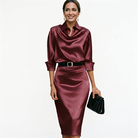 Dames Satijnen Cocktail Midi Jurk