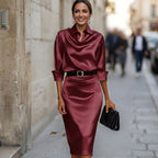 Dames Satijnen Cocktail Midi Jurk