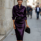 Dames Satijnen Cocktail Midi Jurk