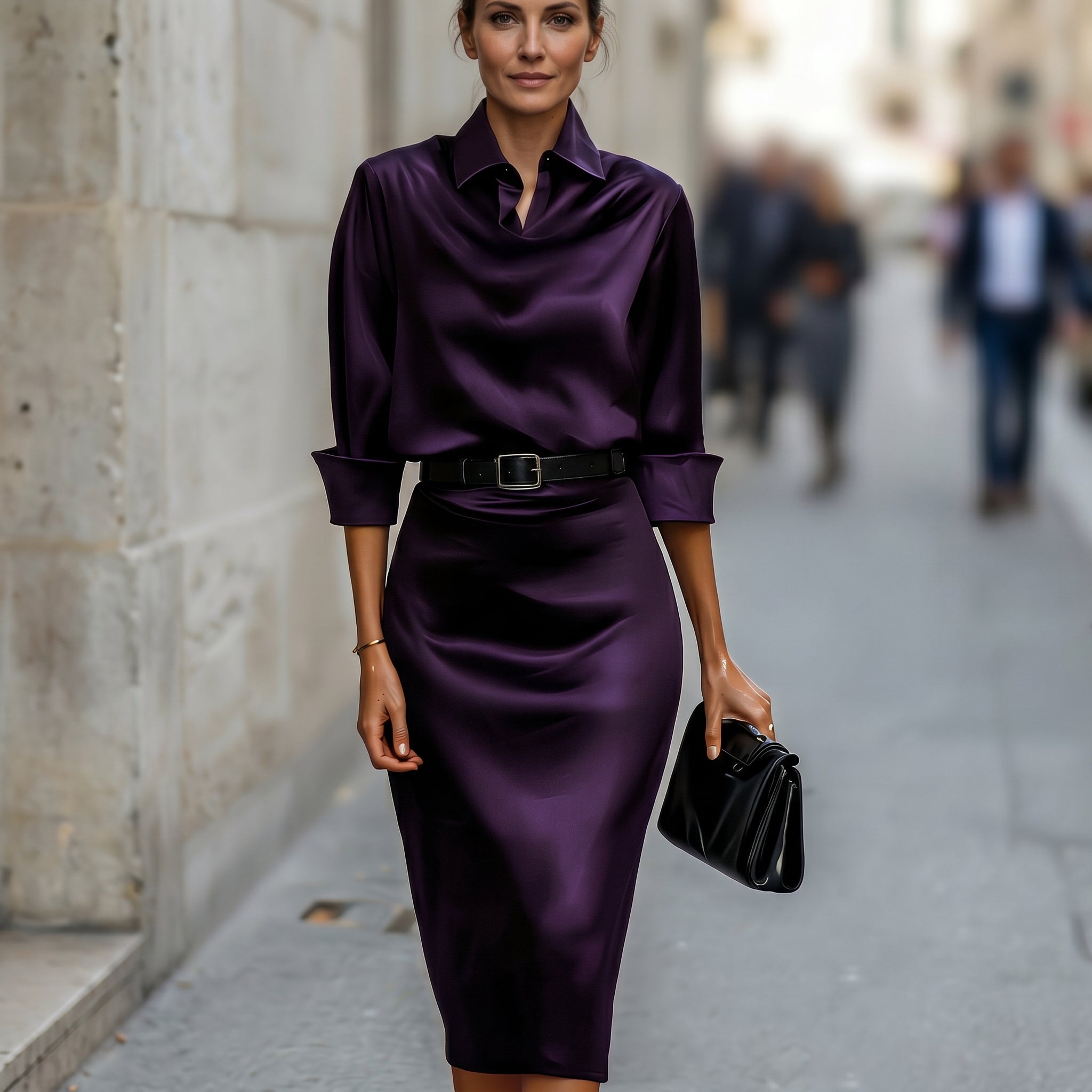 Dames Satijnen Cocktail Midi Jurk